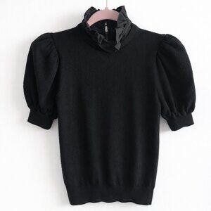 Alice + Olivia Black Puff Sleeve Turtleneck Top | XS